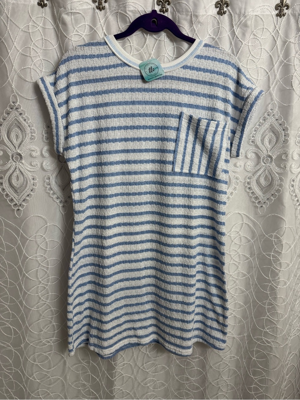 Women’s Blue & White Striped Pocket Tee - Casual Comfort